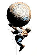 sisyphus pushing a rock , fibonacci spiral graph tattoo design idea