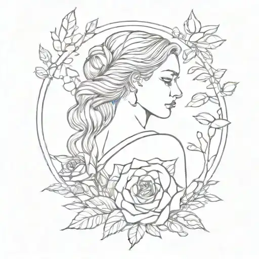 warrior woman trees roses wrapped tattoo design idea