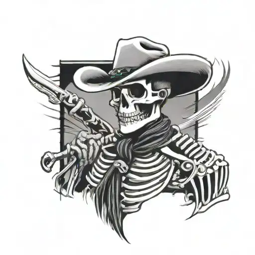 skeleton cowboy black grey American traditional  tattoo design idea