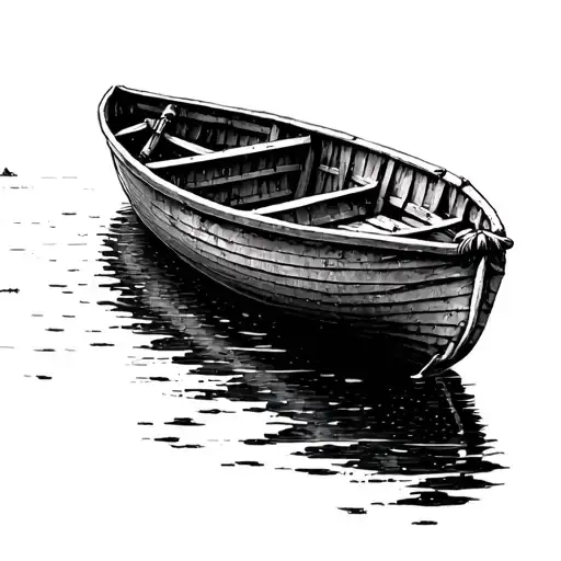 Small empty row boat floating away tattoo design idea