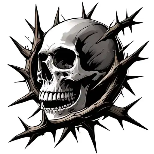 Skull and thorns around tattoo design idea