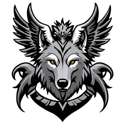 Riker Family crest or coat with winged wolf viking warrior tribal tattoo design idea