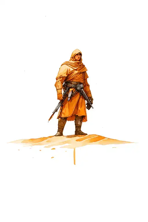 paul atreides standing on a dune with shai hulud tattoo design idea