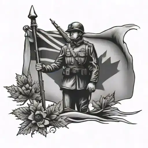 soldier standing remenbrance day canada flag tattoo design idea