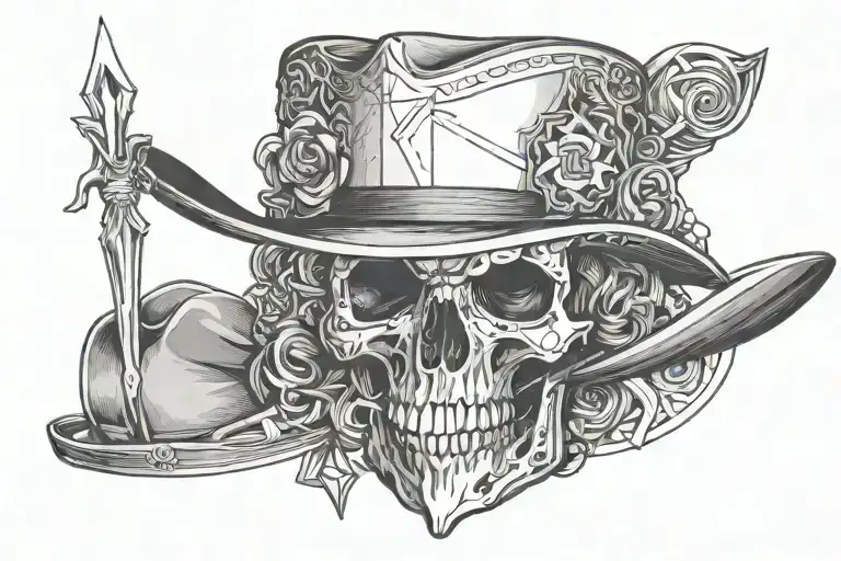 skeleton cowboy hat on top tattoo design idea