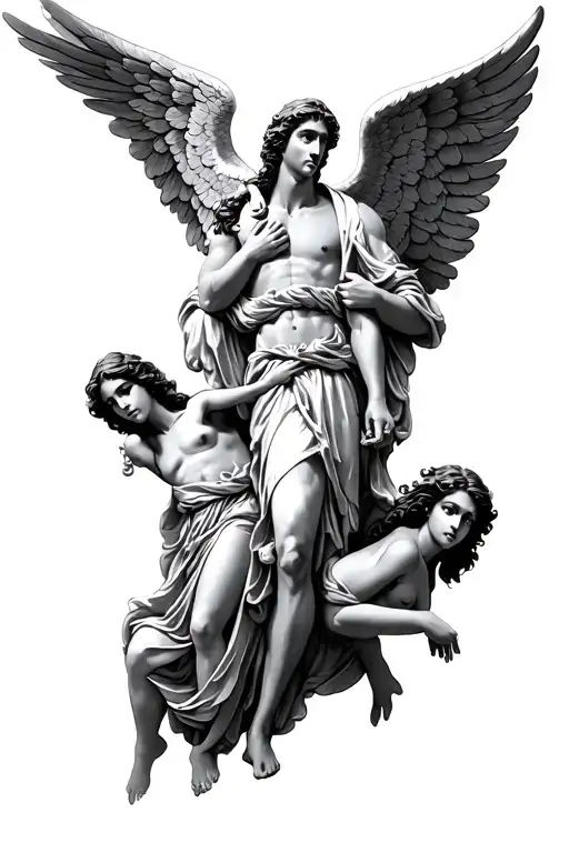 saint micheal arc angel michael with Haheuiah angel and another angel tattoo design idea