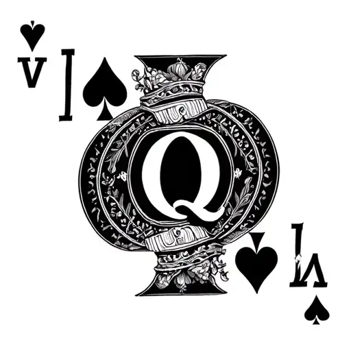 queen of spade card with a Q in the middle of it tattoo design idea