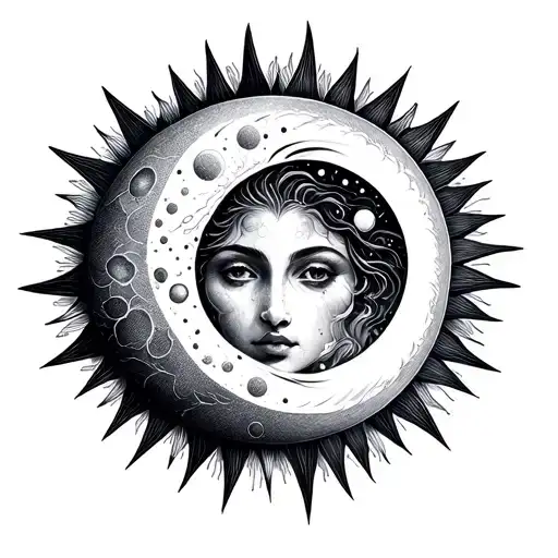 Sun & Moon Dotwork tattoo design idea