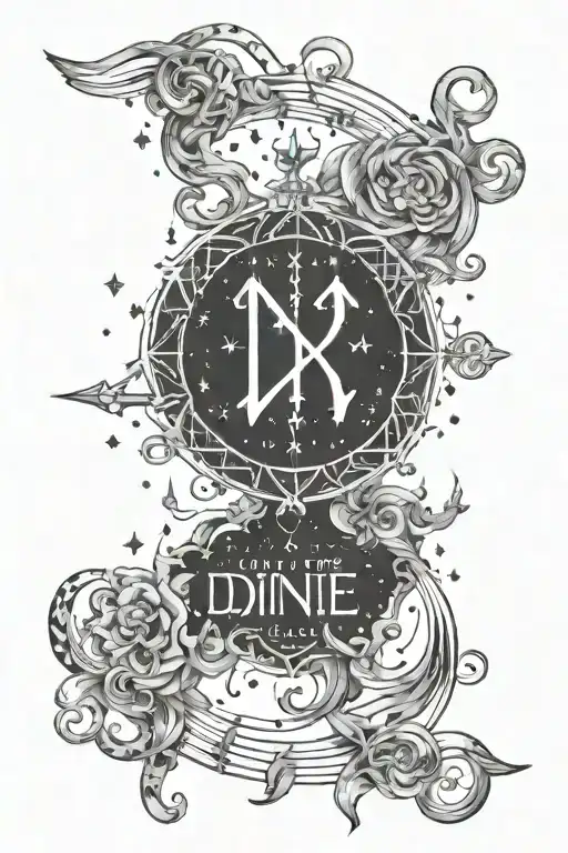 Nordic runes, Leo constellation intertwined with the quote: The taste of the divine tattoo design idea