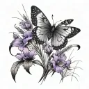 a small but tall clump of tall grass with purple flowers on it and butterfly's flying around tattoo design idea