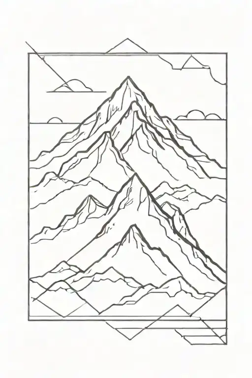 geometric mountain in a rectangle frame tattoo design idea