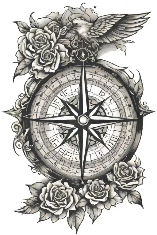 compass, time piece, Pleiades stars, growth, Thoth the atlantean, wisdom, gratitude tattoo design idea