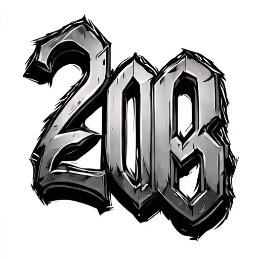 I want the number "2006" but in the style of a 2000s Nu Metal album cover tattoo design idea