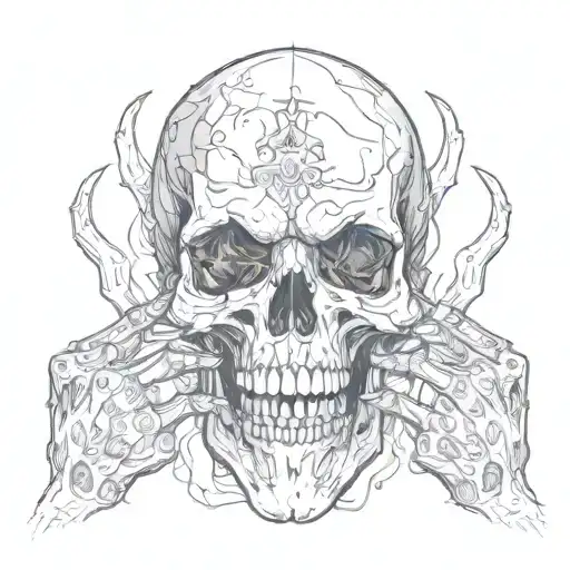 skull with both hands covering his mouth open looking tattoo design idea