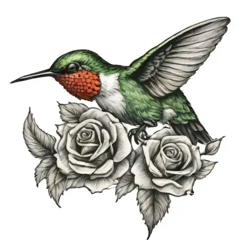 hummingbird roses butterfly tattoo design idea