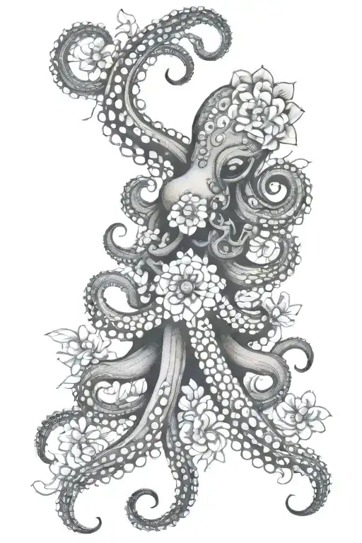 Octopus hugging flower mandala tattoo design idea