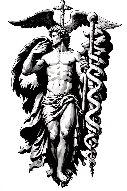 st Raphael holding a caduceus His body is covered tattoo design idea