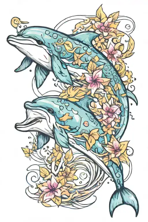 dolphin LINE PRINT WITH WATERCOLOUR   tattoo design idea