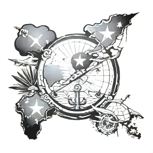 Aeroplanne flying from Delhi to Philippines, Indonesia , Thailand, Vietnam with their respective flags  tattoo design idea