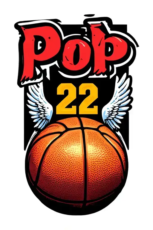"Pop" Basketball with 22 inside of basketball and Angel wings  tattoo design idea