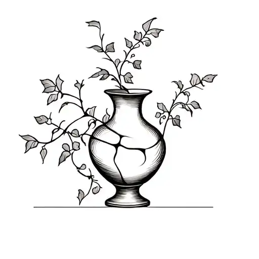 broken vase with ivy growing tattoo design idea