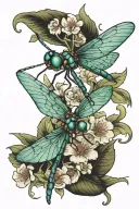 dragonfly and hummingbird drinking nectar tattoo design idea