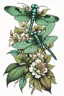 dragonfly and hummingbird drinking nectar tattoo design idea