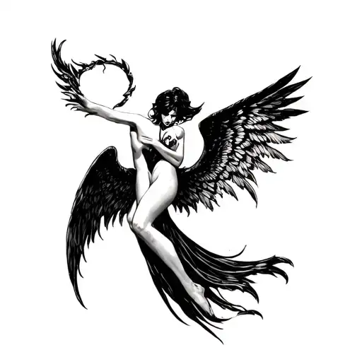 hold me evil angel seductive tattoo design idea