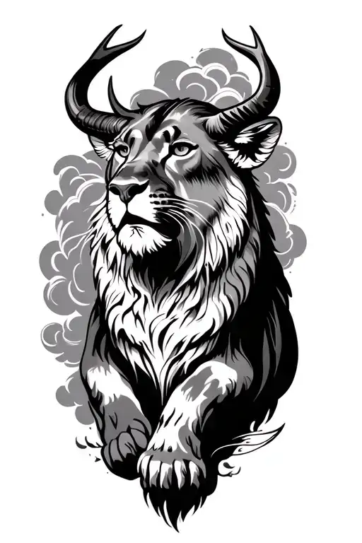 mountain, lion, taurus zodiac, nepali flag, mandala, cloud effect, love passion struggle and give on left arm tattoo design idea