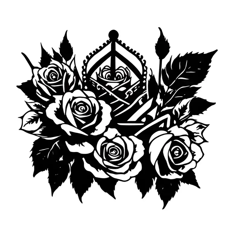 feminine crown and roses intertwined tattoo design idea