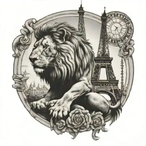 Lion, Eiffel tower, France tattoo design idea