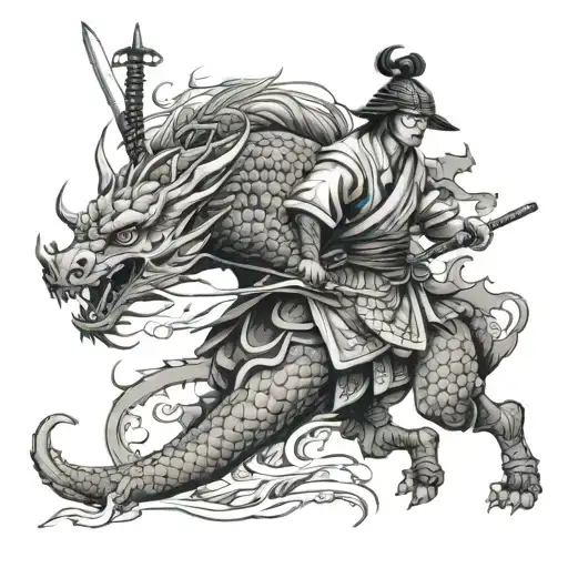 SAMURAI And DRAGON WRAPPING AROUND tattoo design idea