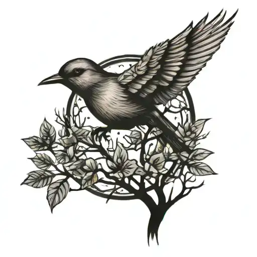 posion tree and mocking jay bird tattoo design idea
