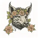 wild boar head with tuss  and roses  tattoo design idea