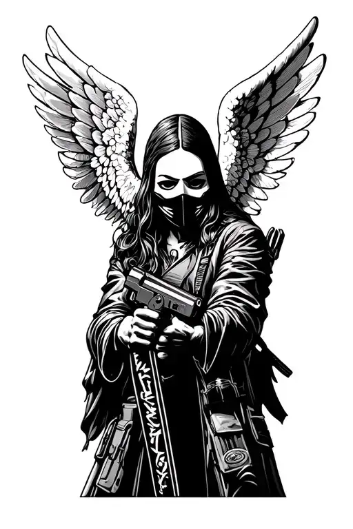 ski mask angel holding guns tattoo design idea