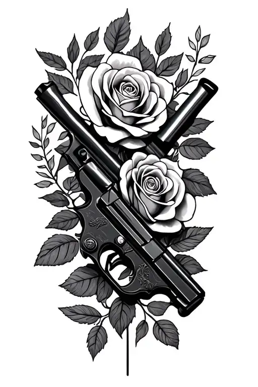 roses and guns tattoo design idea