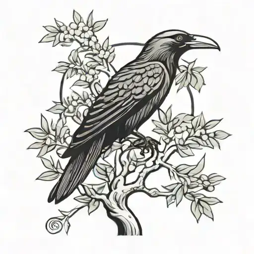 olive tree guide ravens Huginn and Muninn tattoo design idea
