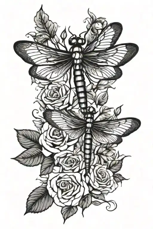 dragonfly roses tattoo design idea