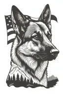 German shepherd American flag saying "diabetes" mountain scene tattoo design idea