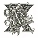 Letters R, C, M, S incorporated togheter in a single image with caligraphy writing tattoo design idea