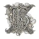 Letters R, C, M, S incorporated togheter in a single image with caligraphy writing tattoo design idea