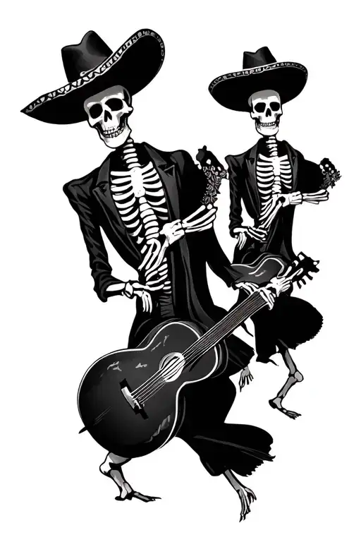 three mariachi skeletons tattoo design idea
