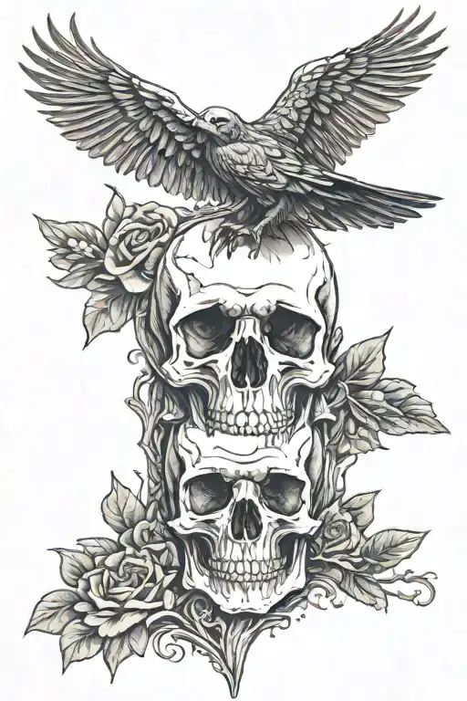 skull raven cemetery tattoo design idea