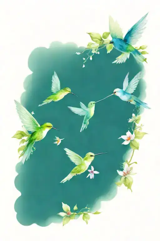 fairies and flowers and hummingbirds  tattoo design idea