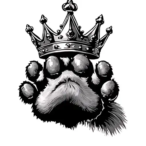 dog paw print with nose print and a kings crown tilting tattoo design idea