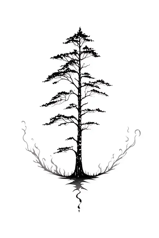 White Birch Tree Fire And Smoke tattoo design idea