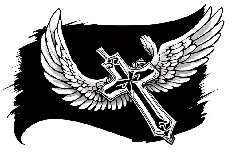 cross and wings tattoo design idea