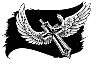 cross and wings tattoo design idea