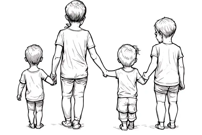 family holding hand me and 2 little brothers oone nearly my age and kne very young from the back tattoo design idea