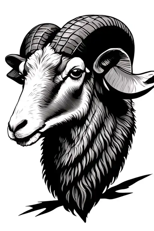 Ram Sheep head black and white drawing style tattoo design idea
